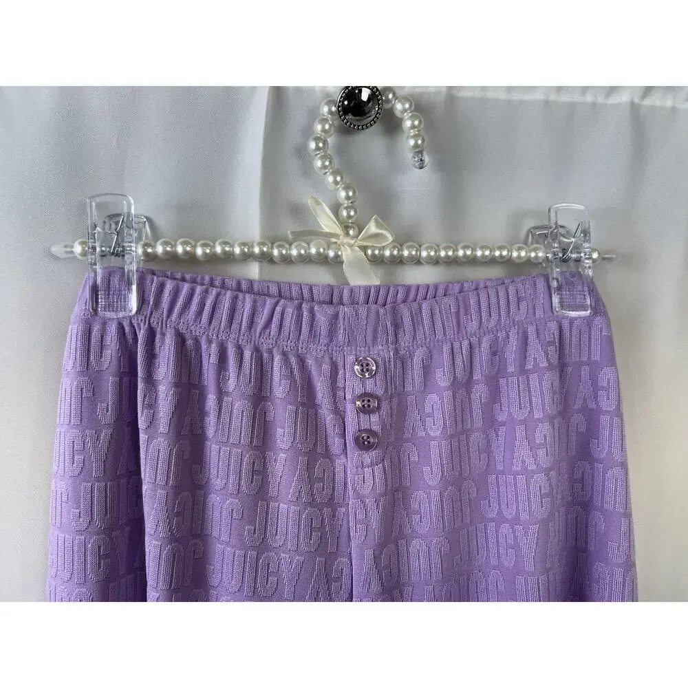 Juicy Couture NWT Women’s Sleep Purple Block Embossed Shirt & Pants Pajamas XL